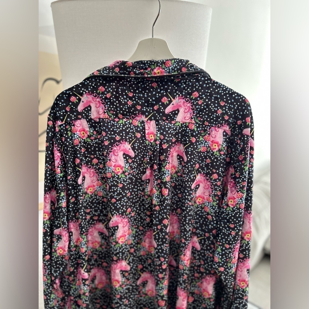 Velvet Black Pink  Floral Whimsy Sleep Shirt Coquette  Oversized  XL unicorn - Picture 10 of 13